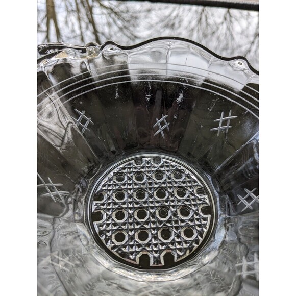 Vintage Clear Depression Glass 5" Small Etched Bowl Basket Weave MCM Handles - Picture 8 of 12